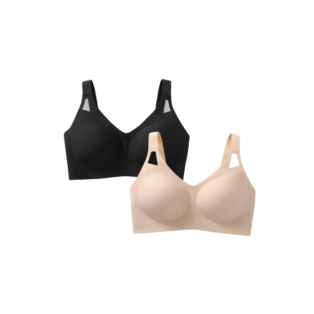 Conjunto de sutiãs sem costura em preto e nude, com ótima sustentação e conforto para lingerie feminina.
