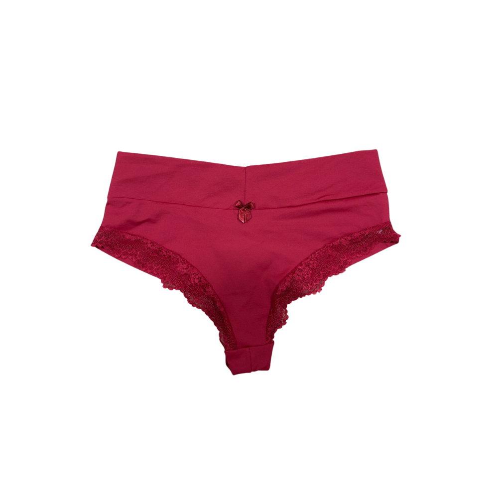 Calcinha Aurora com renda delicada em vermelho, proporcionando charme e conforto para o dia a dia feminino.