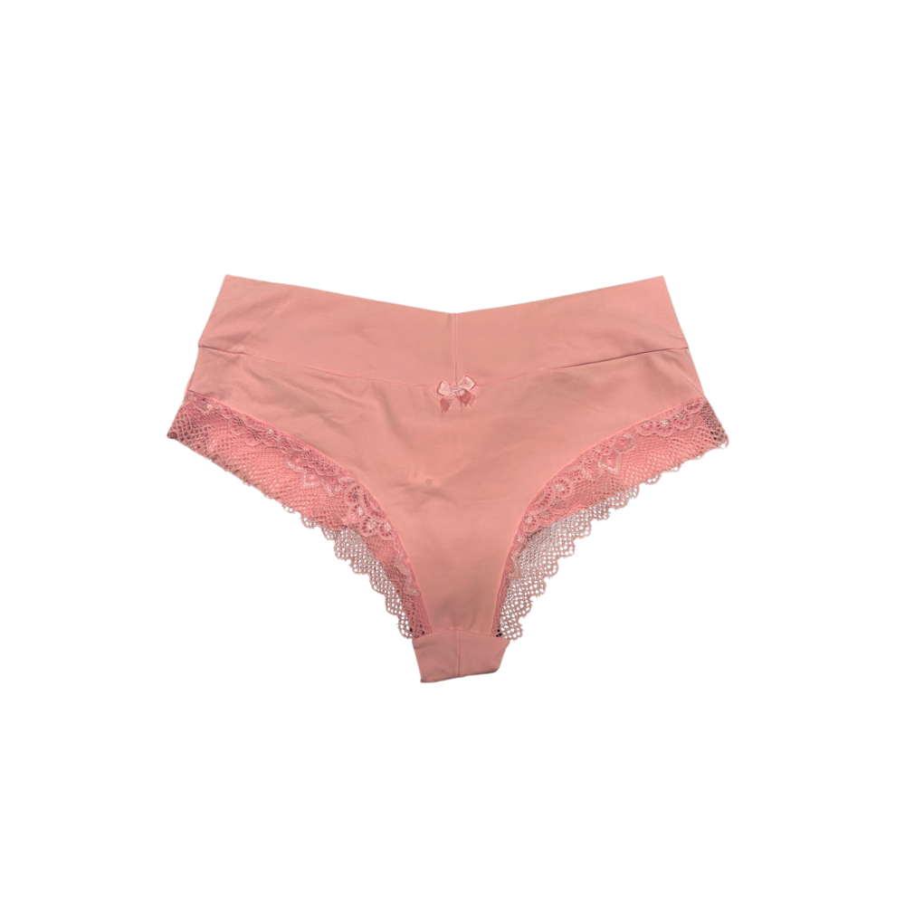 Calcinha Aurora com renda delicada em rosa, oferecendo conforto e sofisticação para o dia a dia.