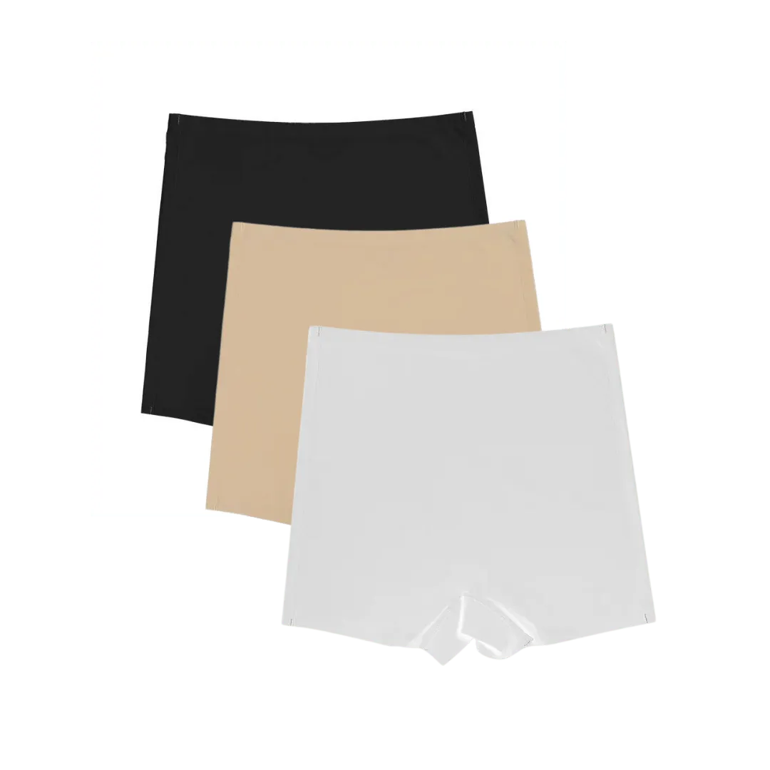 Conjunto de Shorts Segunda Pele, disponível nas cores preta, bege e branca. Com modelagem sem costura, ideal para uso diário, oferecendo conforto e suavidade sob as roupas.