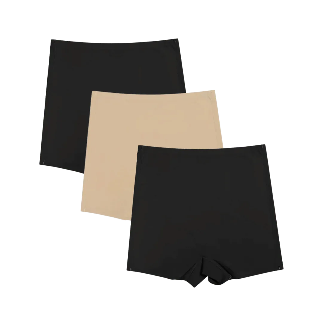 Shorts Segunda Pele disponíveis nas cores preta e bege, com design sem costura para um ajuste perfeito e confortável, ideal para o uso diário e sob qualquer tipo de roupa.