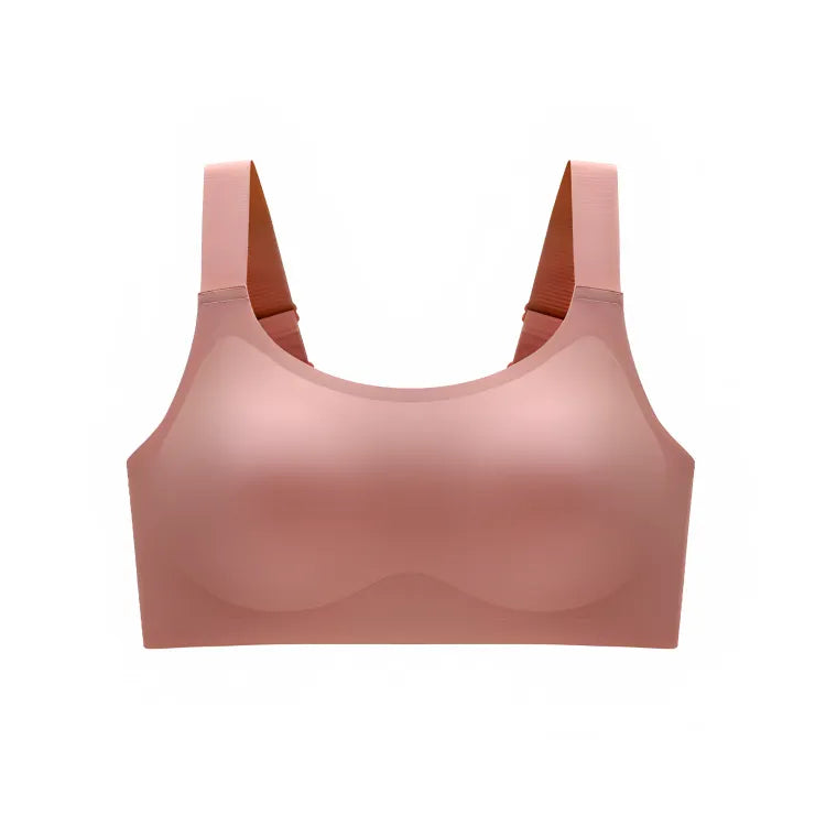 Sutiã rosé sem costura Cygnuss, visto de frente, com design minimalista e elegante.