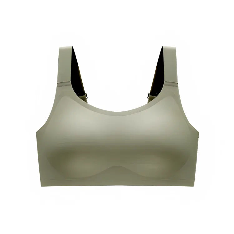 Sutiã verde sem costura Cygnuss, visto de frente, com material macio e alta elasticidade.