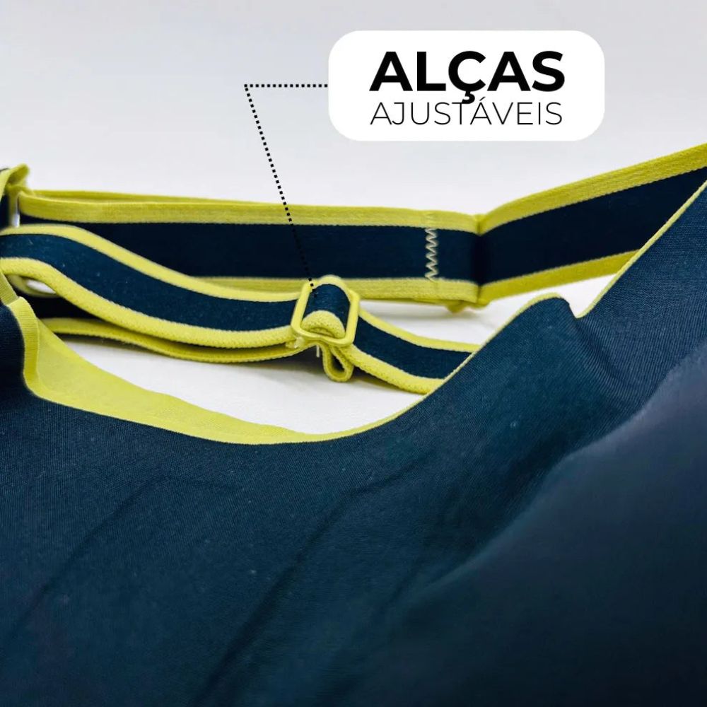 Sutiã Cygnuss com cygel ajustáveis e fecho e bojos removíveis preto e verde