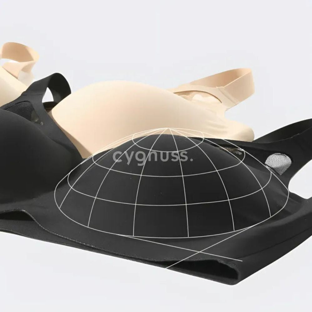 Sutiãs Cygnuss nas cores preta e bege, destacando o design modelador com estrutura anatômica que proporciona sustentação e formato arredondado aos seios.