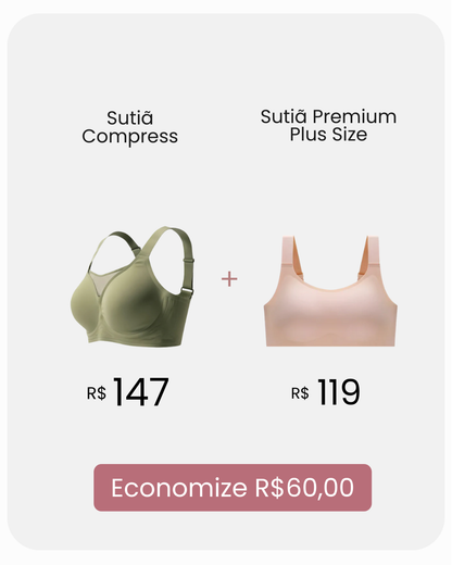 Kit Duo Plus Size - Sutiã Compress Diário + Sutiã Premium Plus Size + Desconto