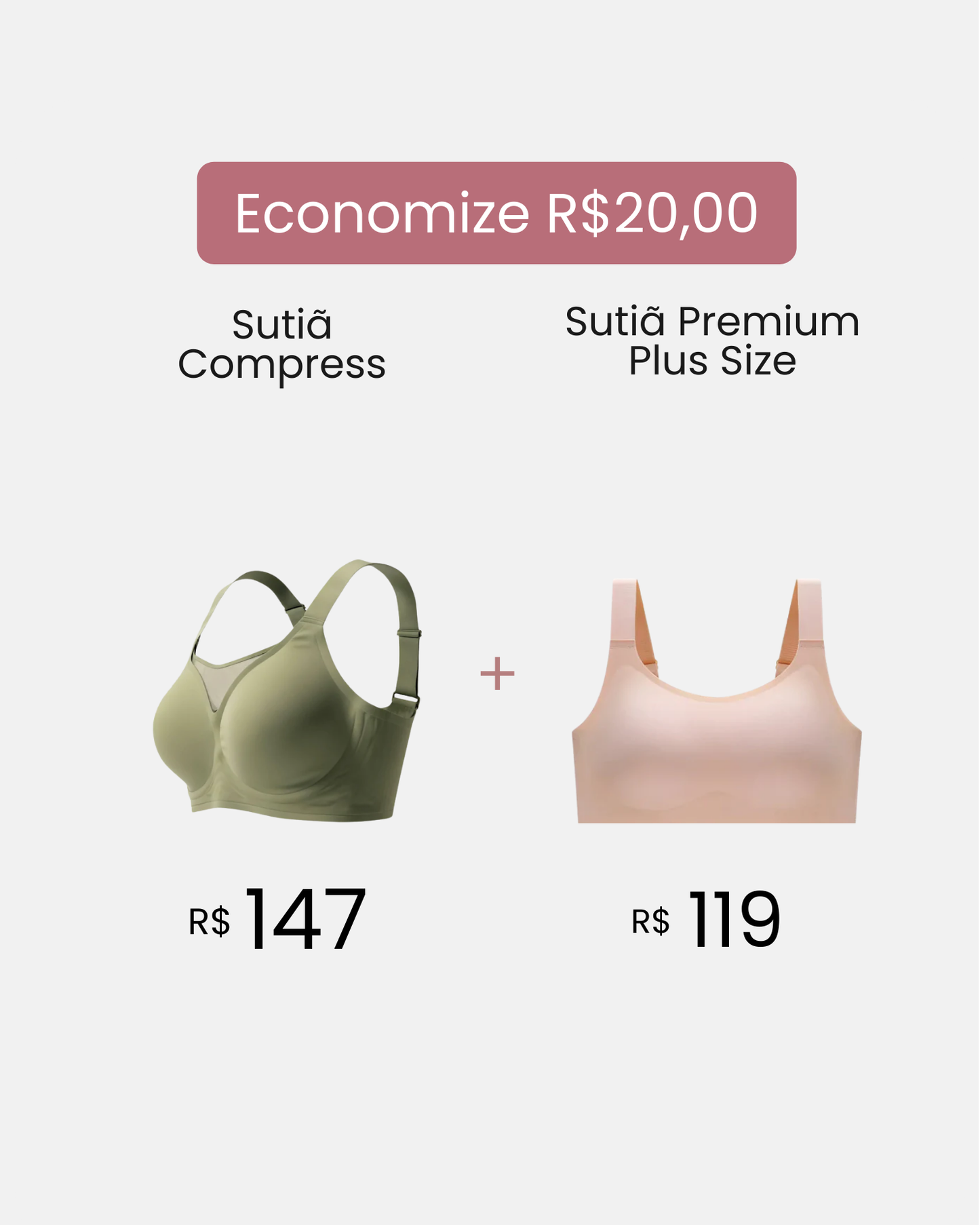 Kit Duo Plus Size - Sutiã Compress Diário + Sutiã Premium Plus Size + Desconto