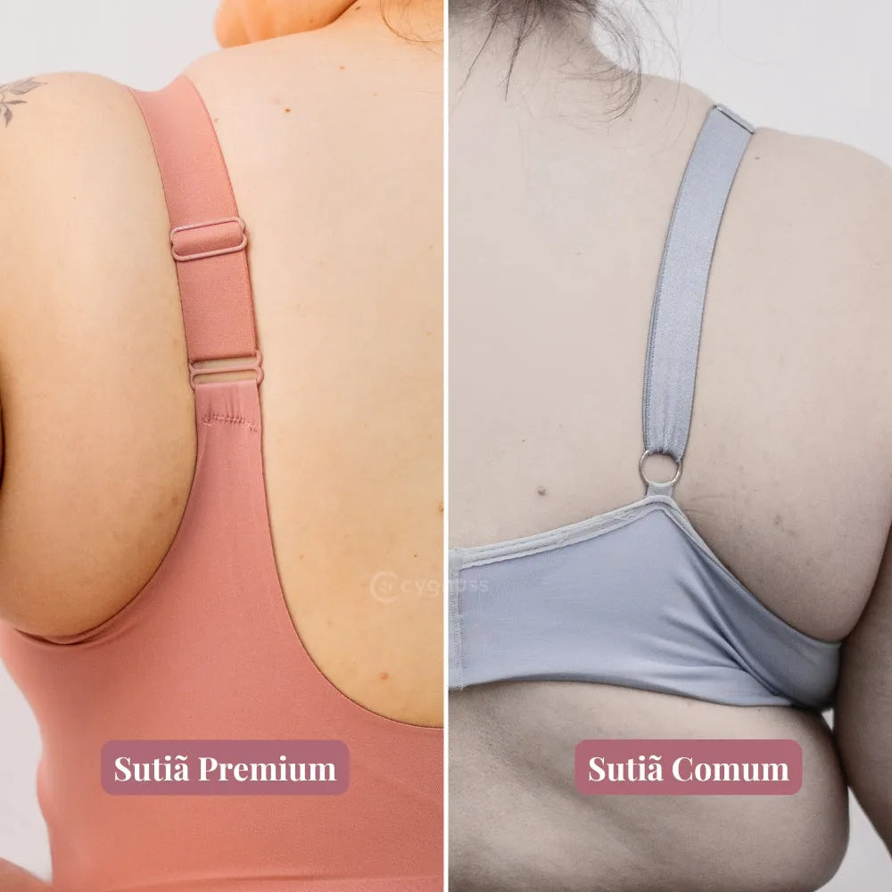 Comparison of premium and regular bras, showcasing strap design and fit. Highlight on premium bra with fine straps for elegance and comfort.