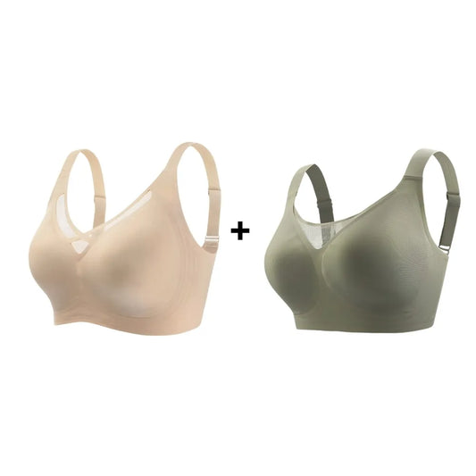 Kit em promoção com dois sutiãs modeladores nas cores bege e verde; modelagem inteligente que valoriza, sustenta e oferece conforto absoluto o dia todo.