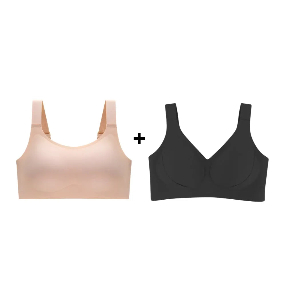 Kit promocional com dois sutiãs modeladores nas cores nude e preto, ideal para garantir sustentação e conforto com elegância no dia a dia.