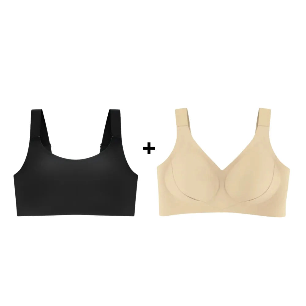Kit com dois sutiãs modeladores, um preto e outro bege, com modelagem confortável e sustentação perfeita, ideal para uso diário com discrição e estilo.