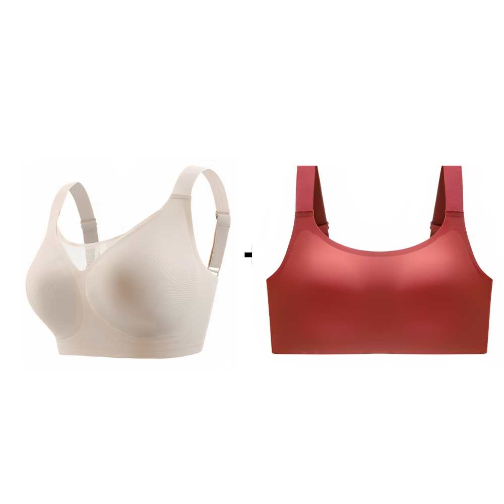 Kit promocional com sutiã plus size claro e vermelho, ideal para quem busca conforto e estilo no dia a dia. Modelagem premium, sem marcas e com sustentação perfeita.