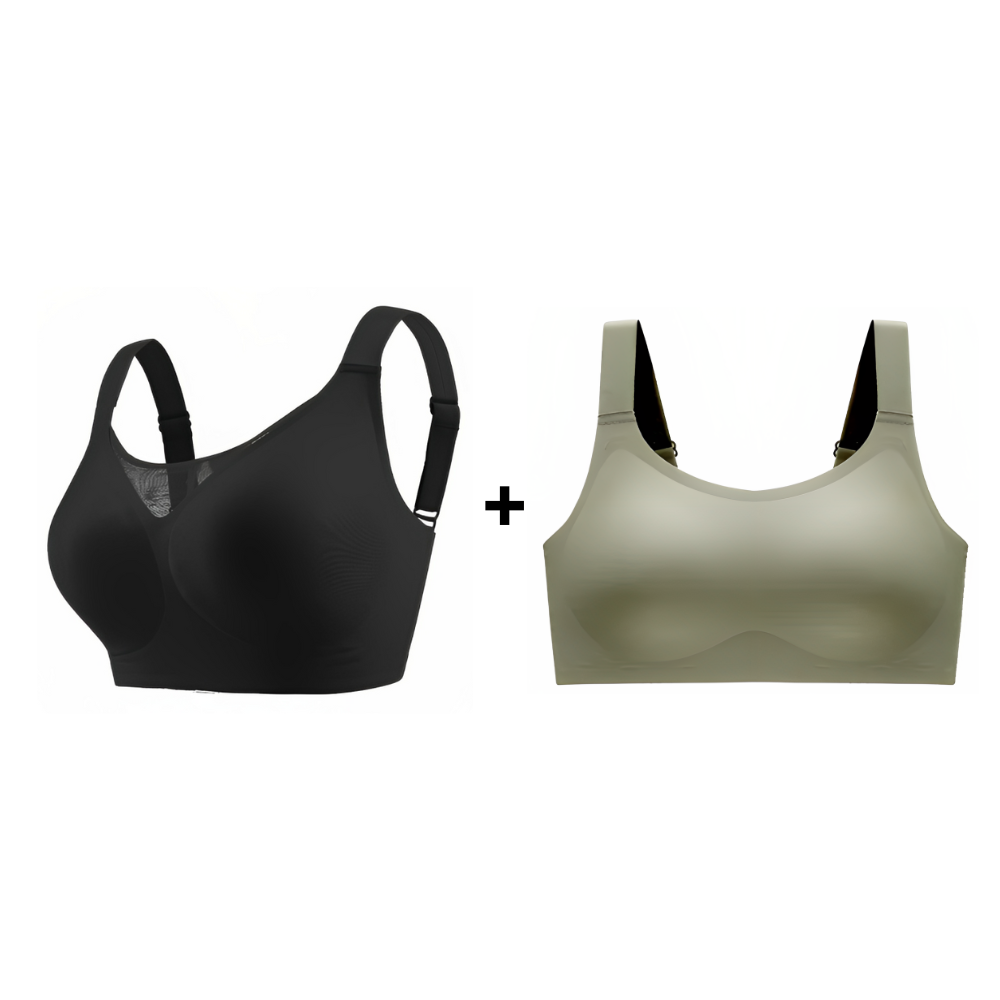 Kit promocional plus size com sutiã verde militar e preto, ideal para quem busca conforto premium e estilo. Modelagem que valoriza o corpo com leveza e ajuste perfeito.