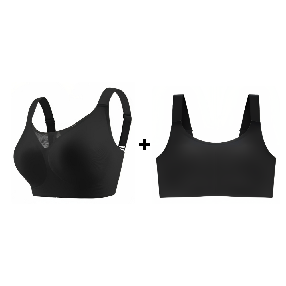 Kit com dois sutias pretos premium da Cygnuss. Modelos com conforto absoluto, ajuste ideal e sustentação para o dia a dia. Aproveite essa oferta promocional exclusiva.