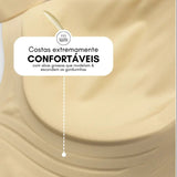 Close-up do Sutiã Dreams na cor nude, destacando a área das costas com abas largas e reforçadas. A imagem ressalta o conforto extremo proporcionado pelo design, que ajuda a modelar e disfarçar as gordurinhas. O logo da Cygnuss está visível na parte inferior do tecido.