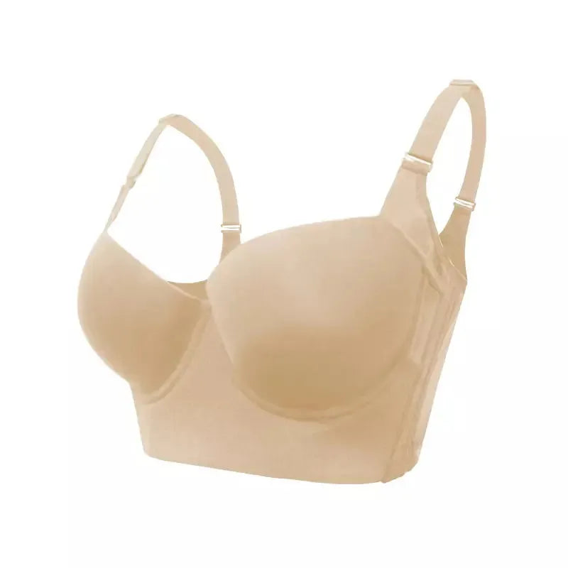 Sutiã ElevaTop – Super Sustentação push up da Cygnuss na cor bege, fotografado em fundo branco. A peça possui bojo estruturado, base alongada, alças finas reguláveis e laterais reforçadas. Ideal para vitrines virtuais e apresentação técnica do produto.